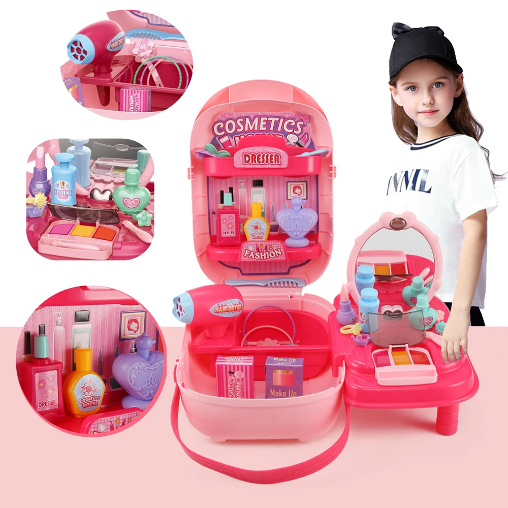 

Kids Pretend Play Make Up Case and Cosmetic Set, Durable Beauty Kit Hair Salon with 37 Pcs Makeup Accessories toys for Girls