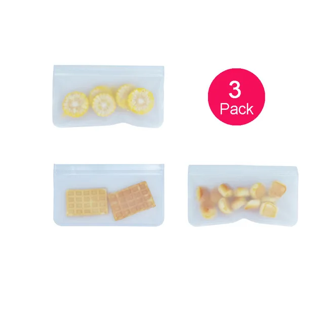 3 Small Силиконовая сумка для хранения еды, многоразовая сумка-морозильник Ziplock, герметичный кухонный органайзер для фруктов, одобрено FDA, BPA бесплатно - Цвет: 3 Small