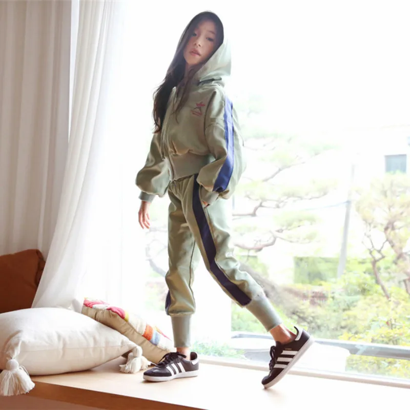 Весенний Повседневный Спортивный костюм для девочек Куртка на молнии мальчиков