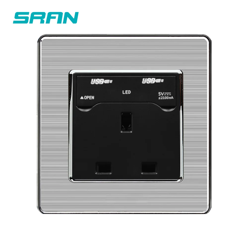 Розетка настенная из нержавеющей стали 13 А 5 В 2 1 С пылезащитной крышкой 86 х86