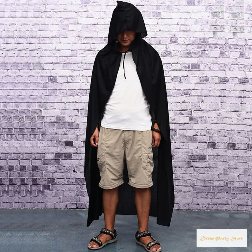 Черный плащ с капюшоном на Хэллоуин накидка волшебника вампира ведьмы