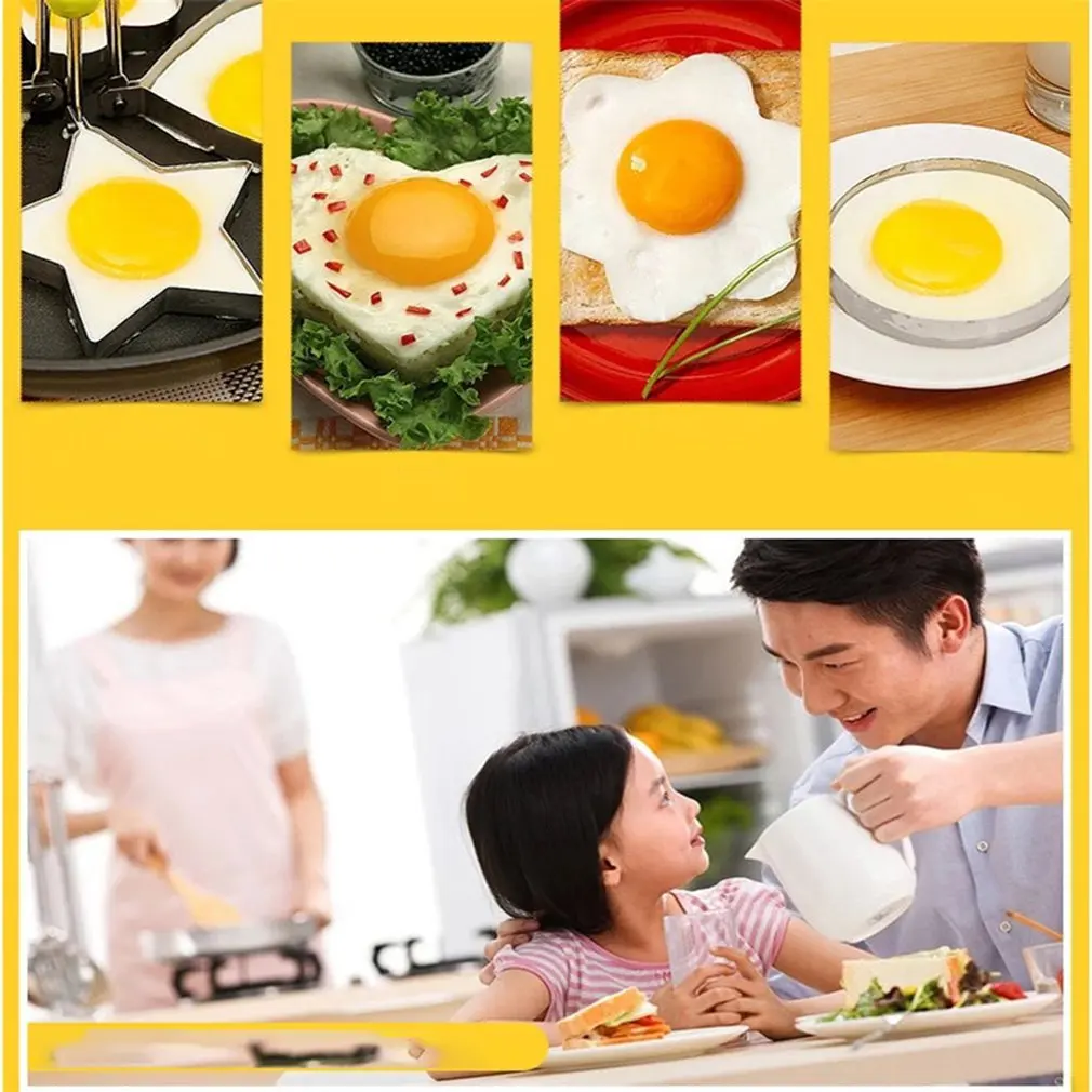 

Stainless Steel Fried Egg Shaper egg Pancake Ring Mould Mold Kitchen Cooking Tools Stainless Steel Love Flower Round Star Molds