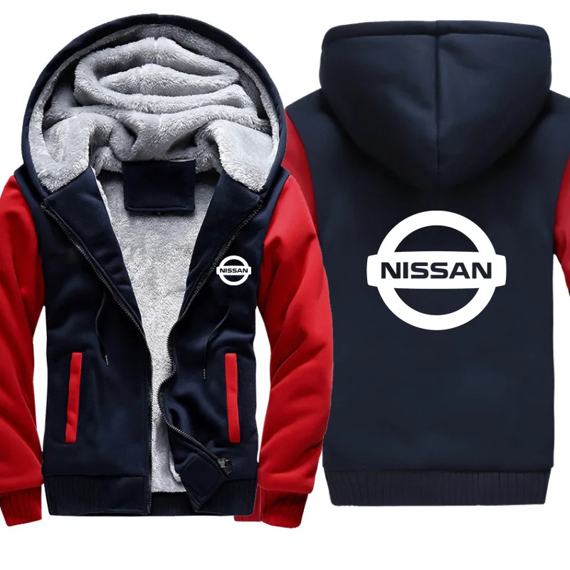 

Hoodies Men Nissan Car Logo Print Jacket Mens Hoodies Winter Thicken Warm Fleece cotton Zipper Raglan Coat Male Tracksuit