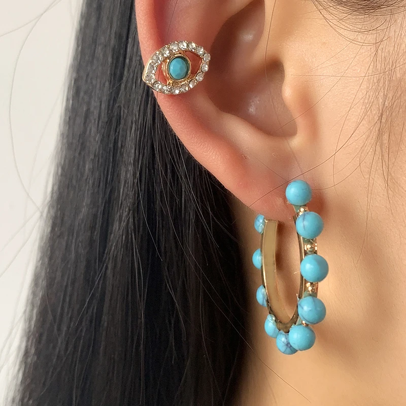 Женские винтажные серьги с акриловыми бусинами Коми богемные в форме C бирюзой