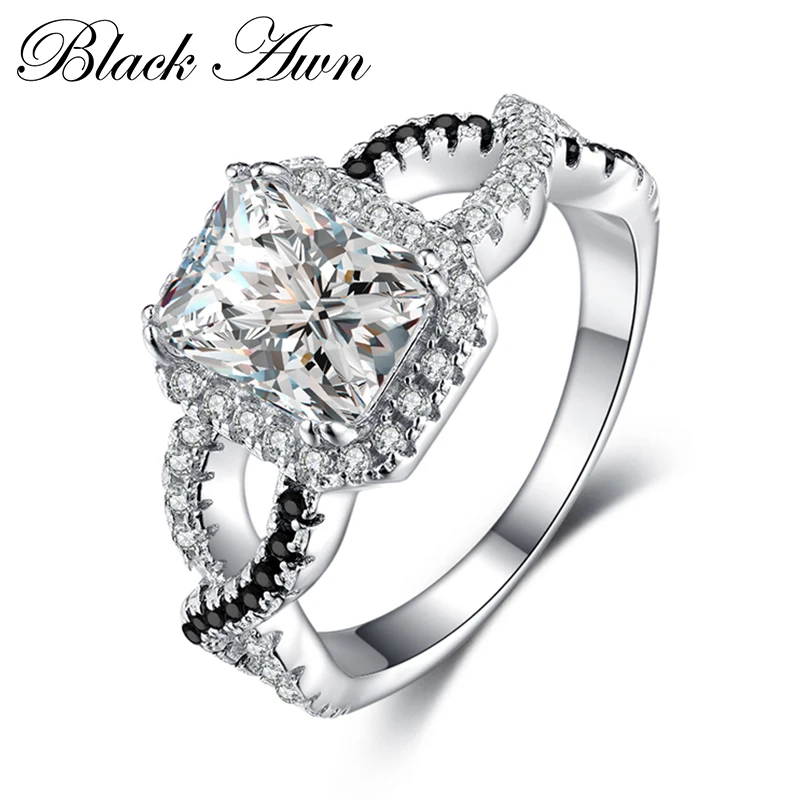 BLACK AWN 2021 New Genuine 100% Sterling 925 Silver Jewelry Square Engagement Rings for Women Gift C383