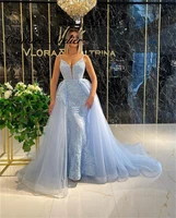 sky blue evening dresses with cape mermaid formal dress spaghetti dinner gowns wedding party gown robe de fiesta