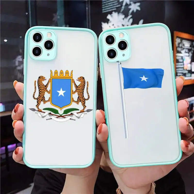 

Somali Somalia National Flag Coat Of Arms Phone Case Blue Transparent Matte For IPhone 7 8 11 12 S Pro X XS Plus Cover Shell