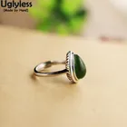 Женское кольцо из натурального зеленого нефрита с каплями драгоценных камней, элегантные вечерние ювелирные изделия из серебра 925 пробы