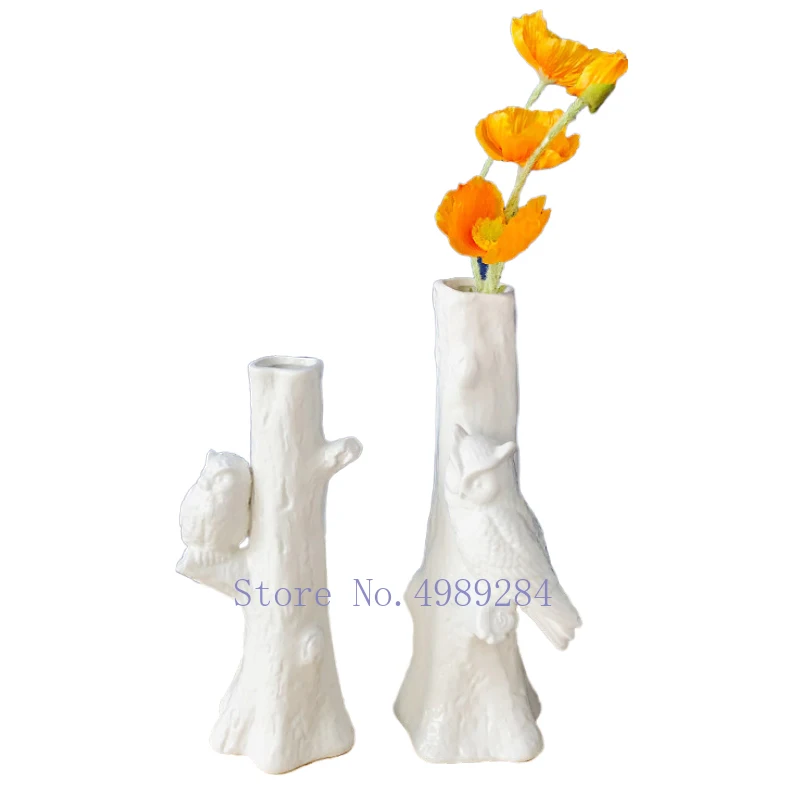 Creativity Ceramics Vase White Simulation Animal Tree Branch Owl Bird Modern Home Decoration Flower Arrangement Accessories | Дом и сад