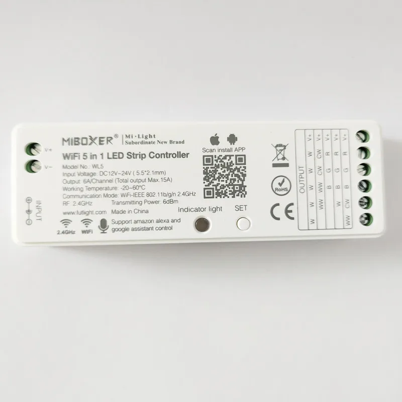 Новинка 10 шт. MiBoxert WL5 5 в 1 Wi Fi светодиодный контроллер 2 4G для одного цвета CCT RGB RGBW +