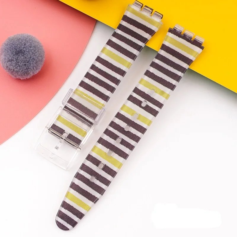

17mm 19mm 20mm Transparent Printed Flower Strap for Swatch Watch Silicone Watchband For SWATCH Women Men Watch accessories