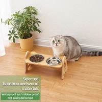 dog double bowl elevated heights bamboo pet cat food feeding dish bowls cats dogs water feeder removable bowl dog product