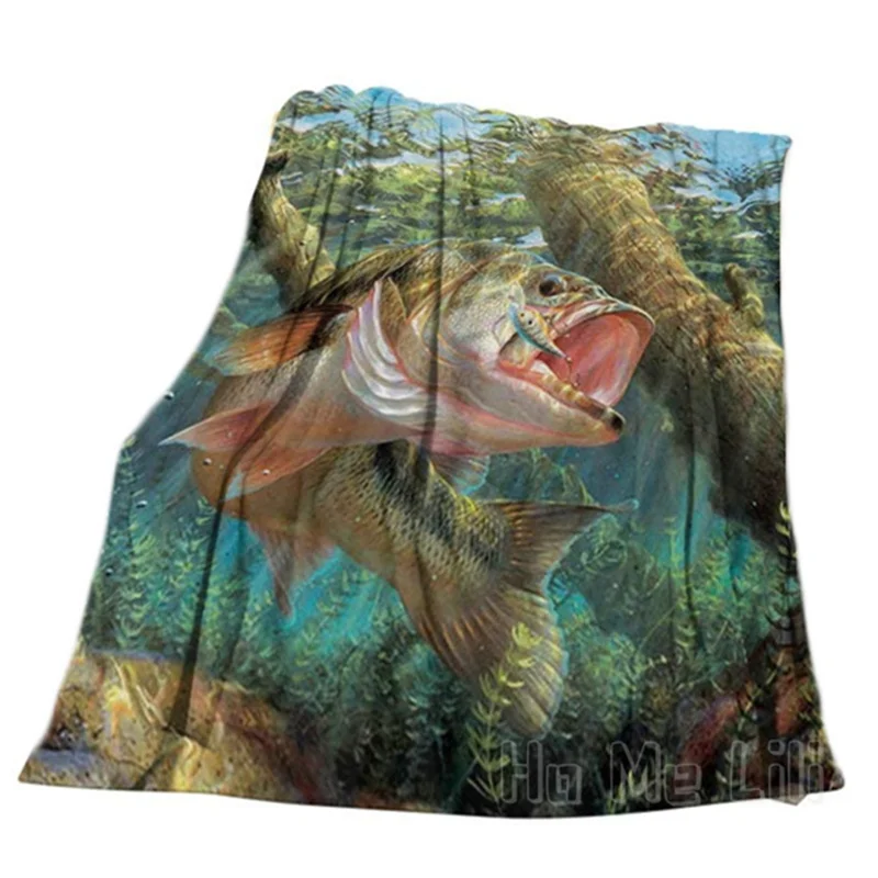 

Фланелевое Одеяло от Ho Me Lili Bass Fish, прыгающий крючок, пушистый теплый диван для взрослых, молодежи, полиэстер, подходит для дома, путешествий, кемпинга