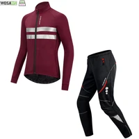 wosawe fleece thermal cycling jacket set winter warm up bicycle clothing windproof windbreaker coat mtb bike jerseys