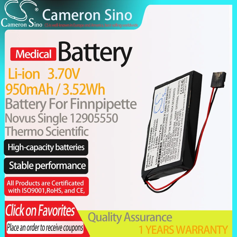 CameronSino Battery for Finnpipette Novus Single fits Thermo Scientific 12905550 Medical Replacement battery 950mAh/3.52Wh 3.70V