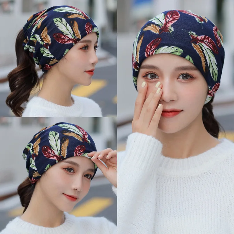 

Korean Hair Accessories Autumn Winter Headband Multifunctional Hair Band Outdoor Warm Scarf Hat Bib Printed Pile Cap Headdress