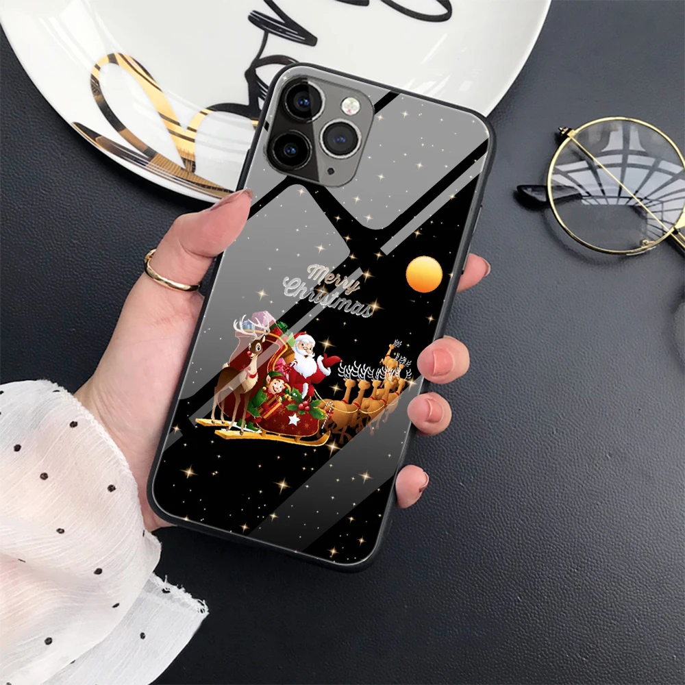 

Merry Christma Case For iPhone 11 7 Case For iPhone XS 11 12 Pro MAX mini XR 8 6 6S Plus Phone Cases Tempered Glass Cover Bear