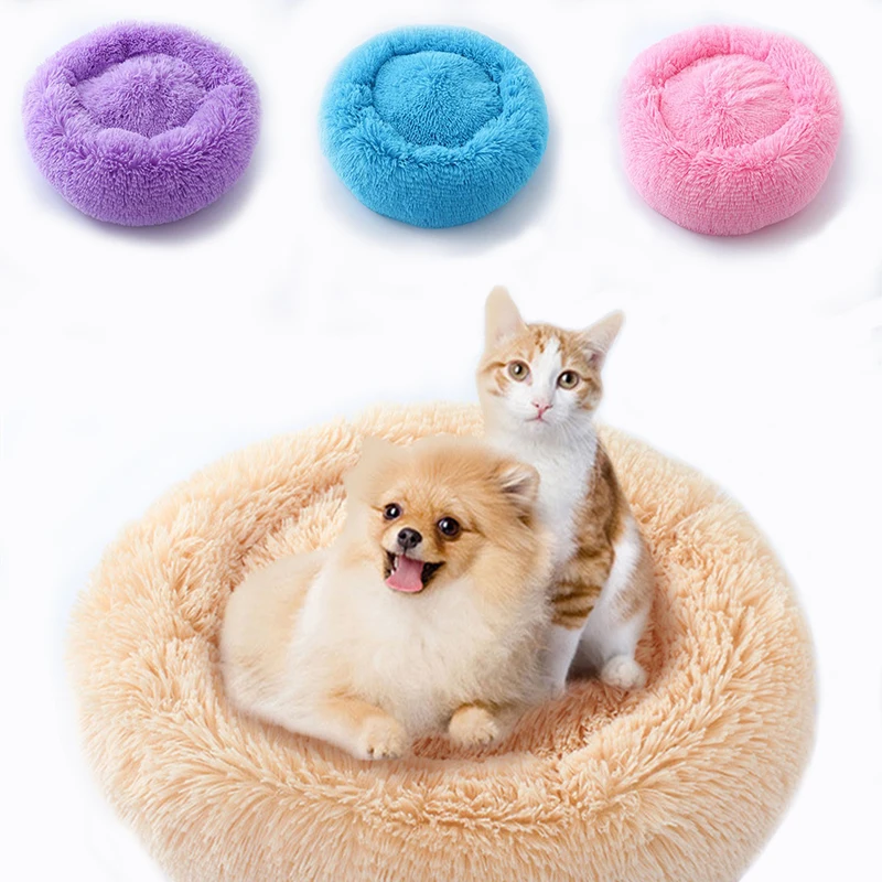 

Warm Cat Dog Round Winter Warm Sleeping Bag Long Plush Super Soft Pet Bed Puppy Cushion Mat Portable Cat Supplies pet bed