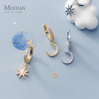 modian classic engagement vintage earring zirconia star moon asymmetry 925 sterling silver hoop earring for women fine jewelry