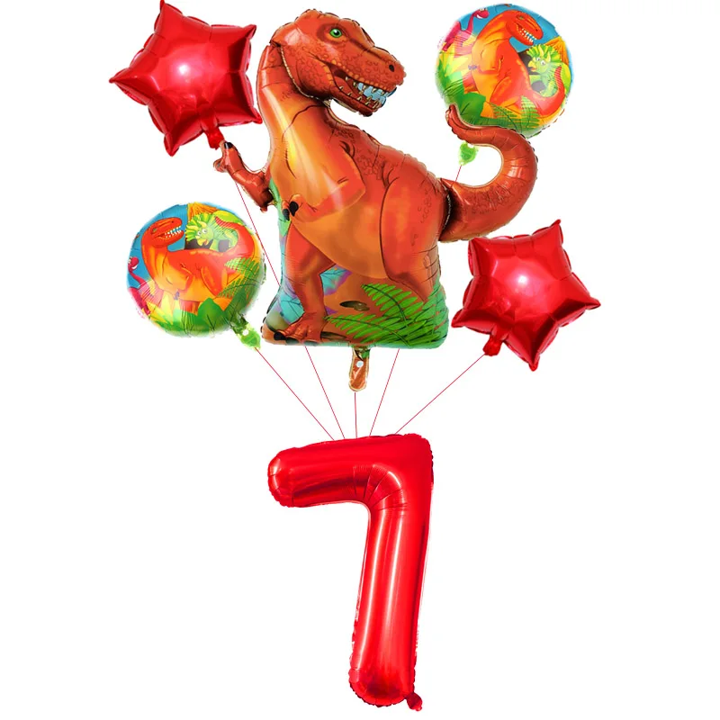 6pcs Red 7 years Фольга динозавр шары динозавров вечерние Happy День рождения украшения для детей из фильма «Парк Юрского периода»; украшения в виде животных воздушные шарики, детские игрушки - Цвет: 6pcs Red 7 years