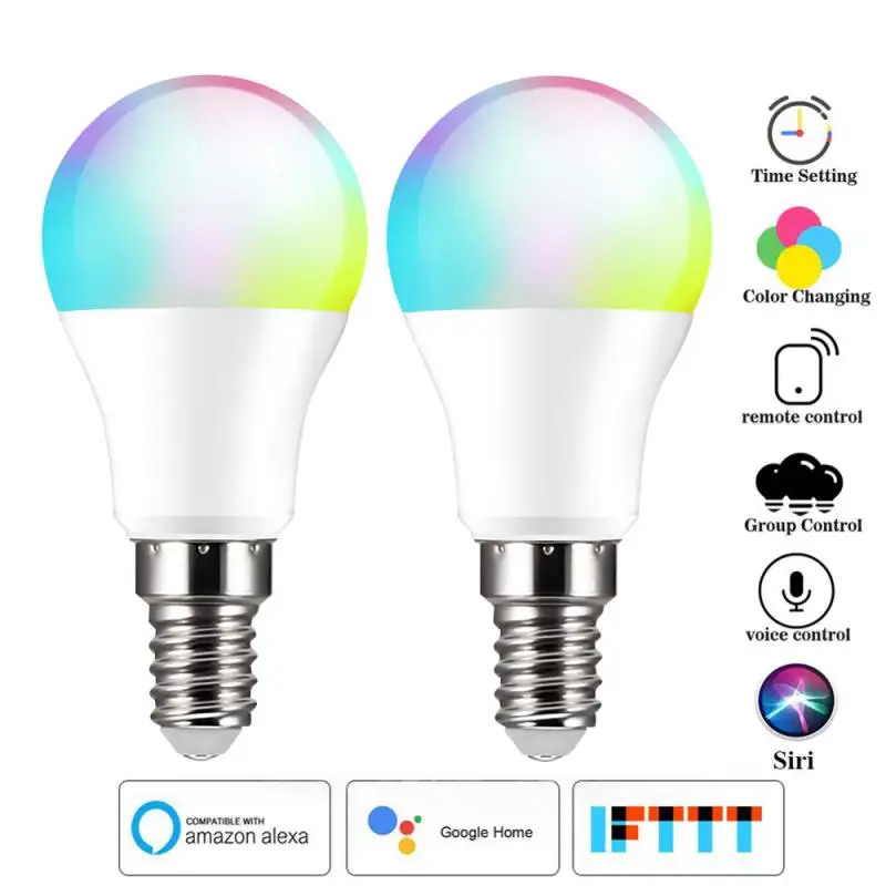 

Умная лампа с голосовым управлением, 6 Вт, E14, RGB, Энергосберегающая светодиодная лампа с регулируемой яркостью, многоцветная, работает с Amazon ...