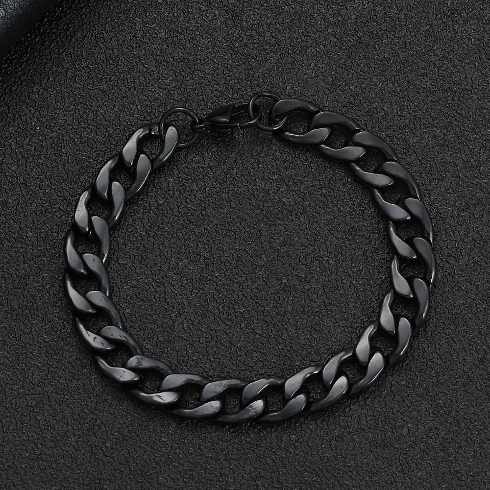 

Width 8/10MM 316L Stainless Steel Plated Gold Black Chain Bracelet For Men Fashion Cuba Link Bracelet Party Gift Jewelry 20CM