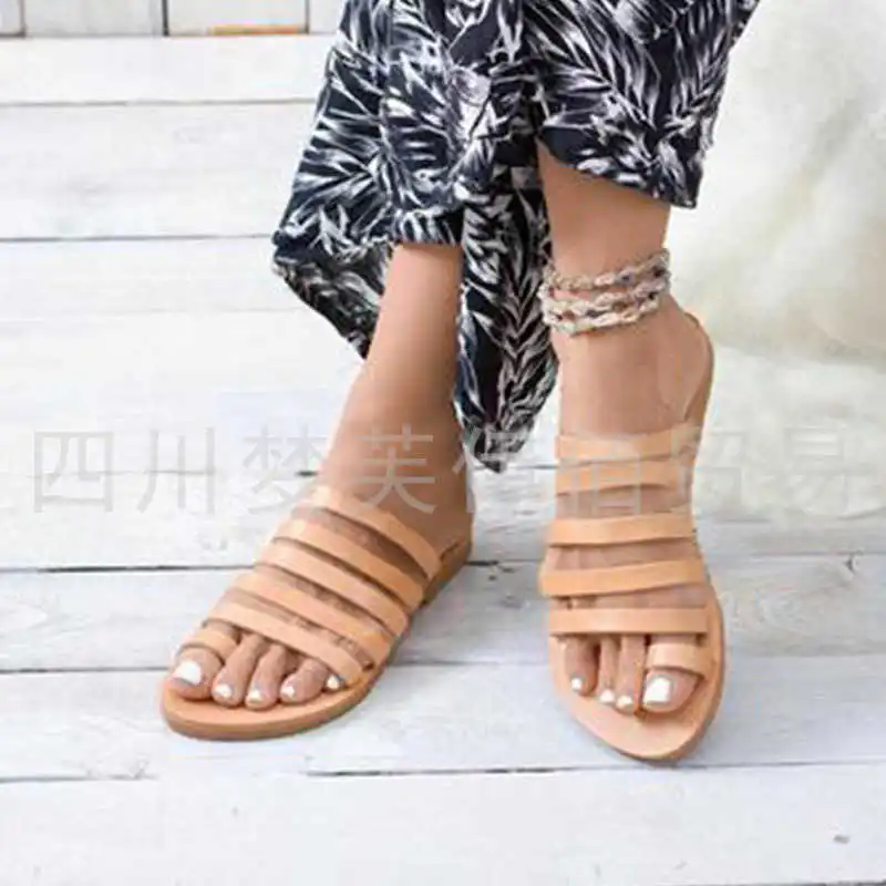 

Style belt decoration solid color Toe Flat Sandal