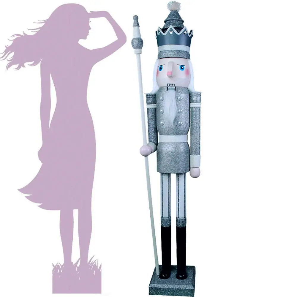 CDL 5feet/150cm/5ft/5foot Life sized large/Giant Silver Glitter  Christmas Wooden Nutcracker King & Soldier Ornament Doll K31