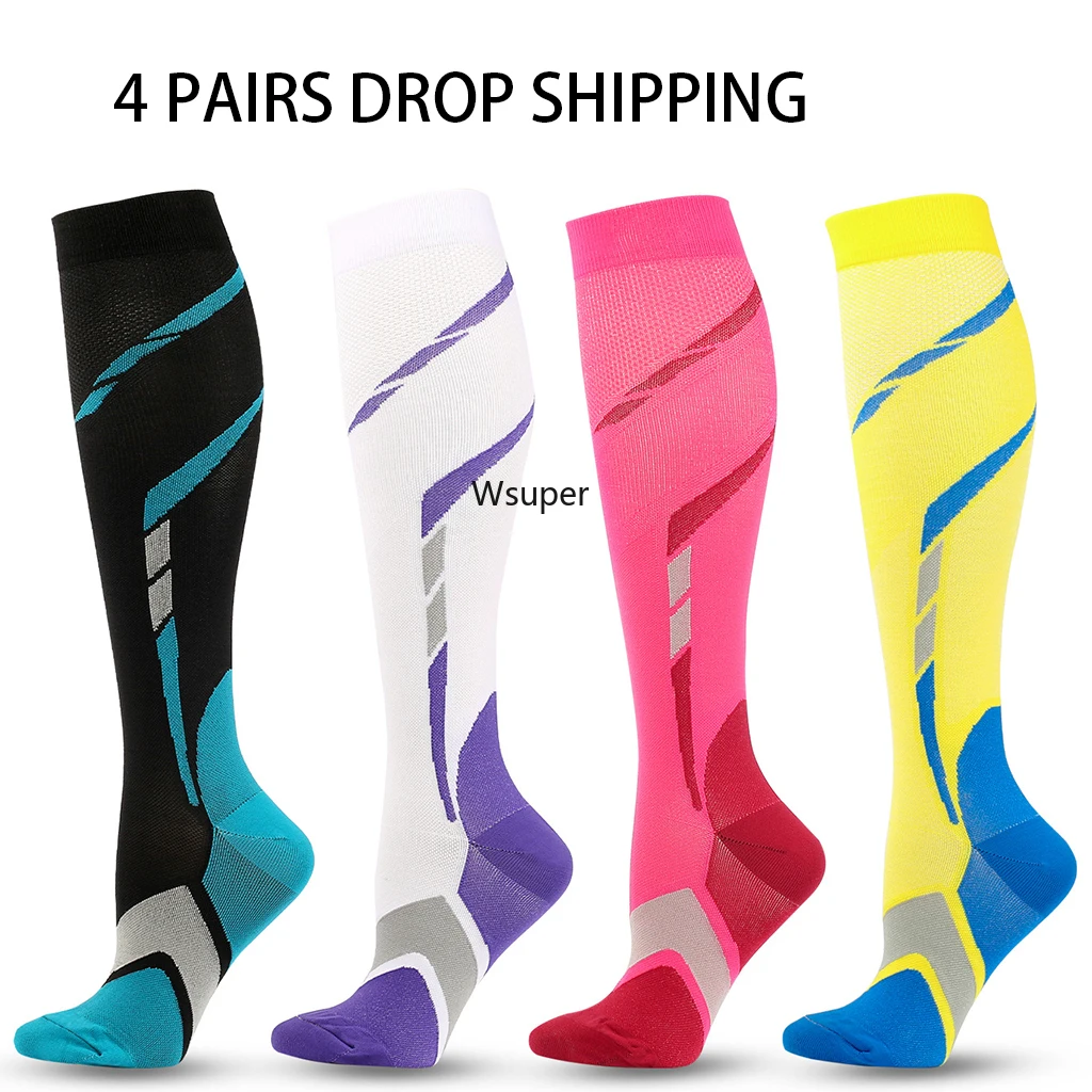 Sports Long Compression Socks Outdoor 4 PAIRS Running Elastic Socks Amazon Leggings Pressure Socks DROP SHIPPING