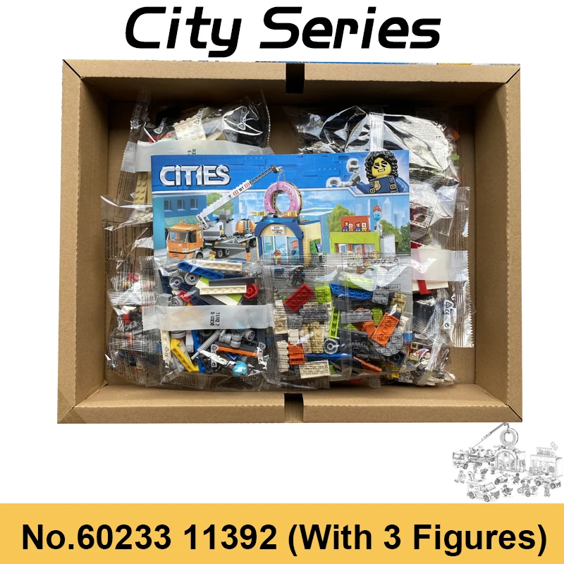 

848pcs City Police Series Donut Shop Opening Coffee Shop Doughnut Crane Car Building Blocks Bricks Toys For Children Gifts