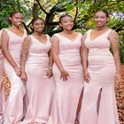 Розовое платье подружки невесты с V-образным вырезом, длинное свадебное платье, черные вечерние платья для выпускного вечера и вечеринки для девушек
