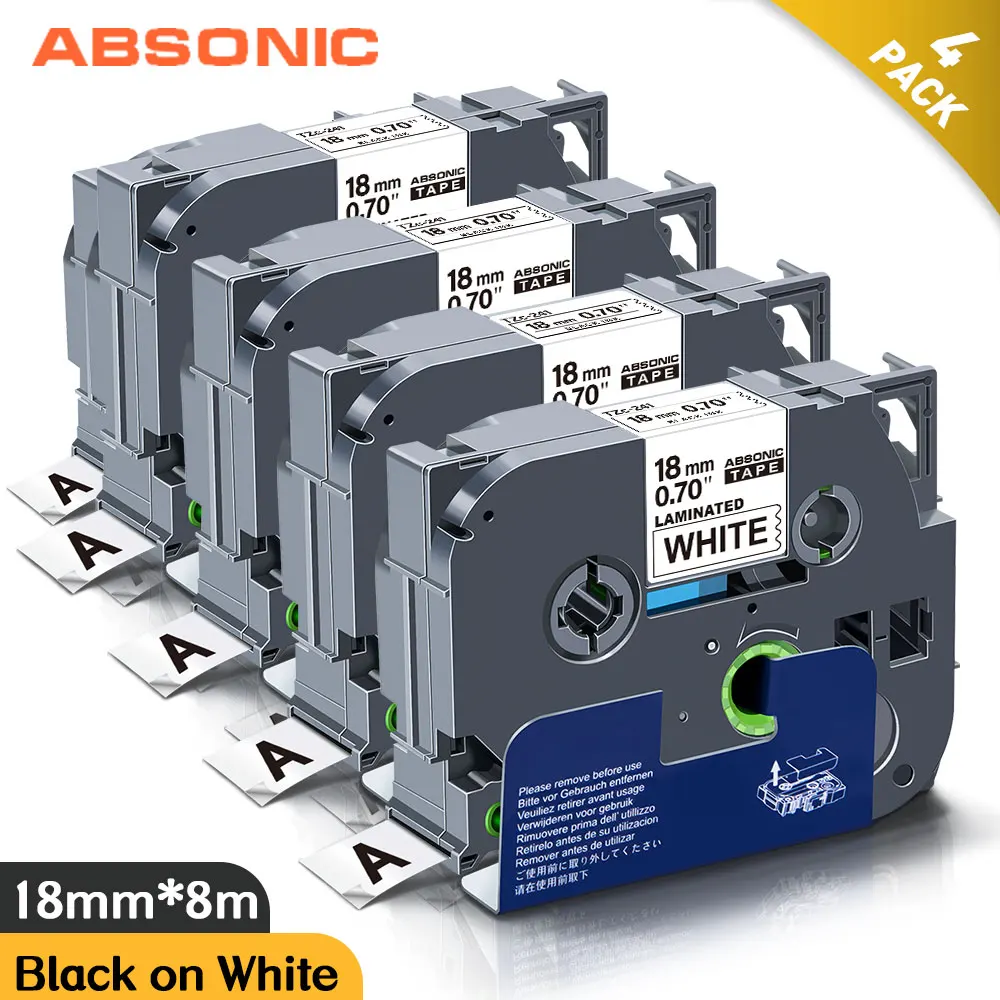 Absonic 4PK 18 мм ламинированная этикетка для Brother 241 черного цвета на белом Лента