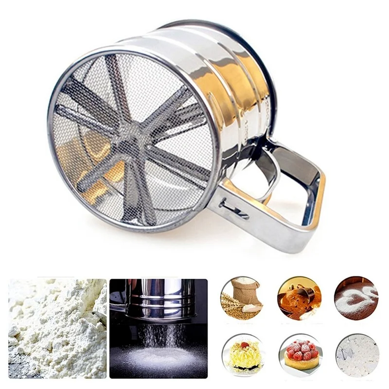 

1Pcs Stainless Steel Flour Sieve Cup Powder Mesh For Cakes Hand-Screened Sugar Mesh Sieve Baking Sieve Strainer Kitchen Gadget