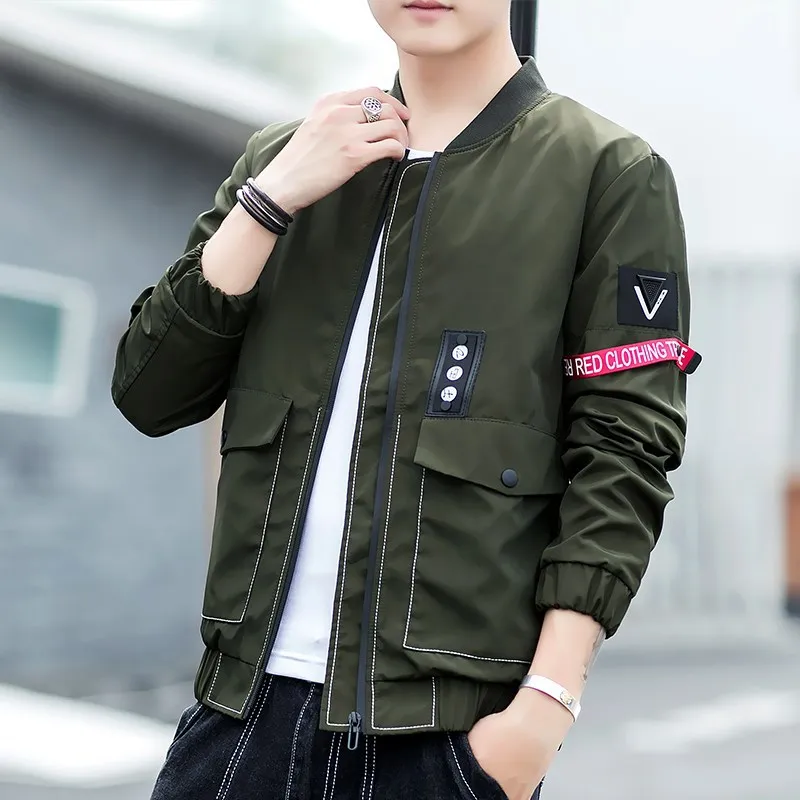 Японский осенний мужской черный Armygreen бомбер уличная хип хоп Slim Fit пилот куртка в