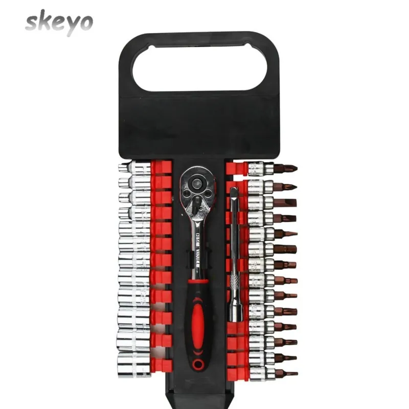 

28pcs 1/4 Inch Ratcheting Socket Wrench Set Pro Grade Quick Release Reversible Ratchet With Metric And S2 Steel Bits Sleeve