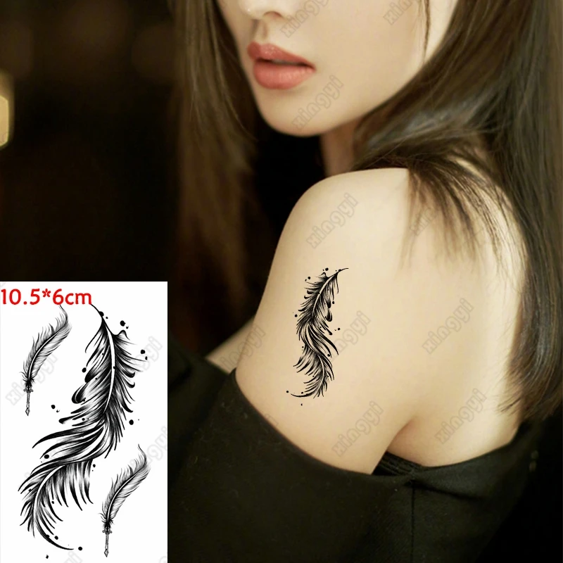 Водостойкая Временная тату-наклейка старая школа черное перо фонарик тату на