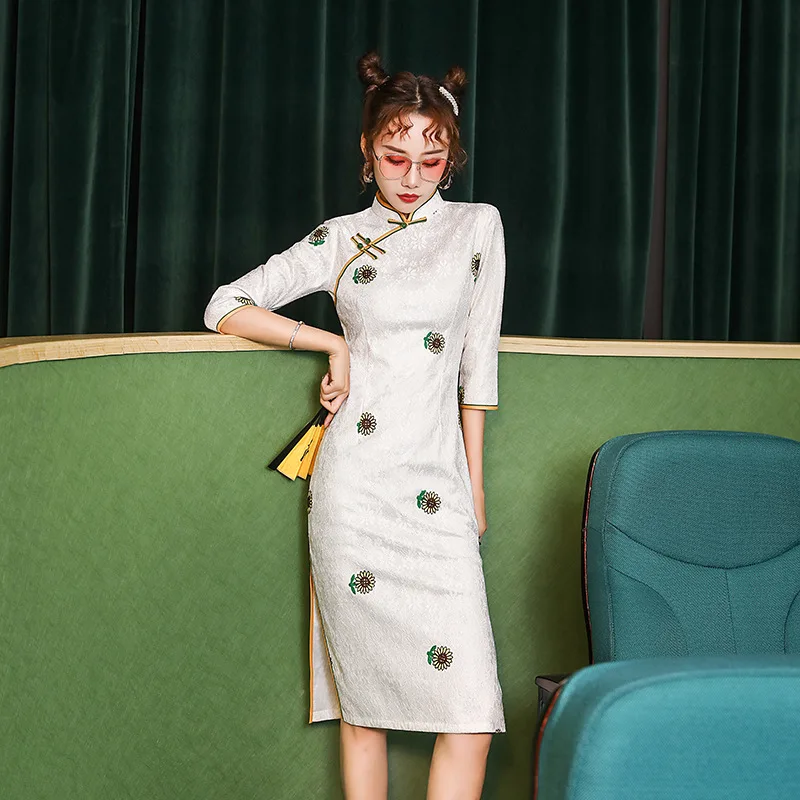 

FZSLCYIYI сексуальный новый женский кружевной Чонсам женский новый тонкий Qipao с коротким рукавом Элегантное китайское платье Vestidos Размер S-XXXL