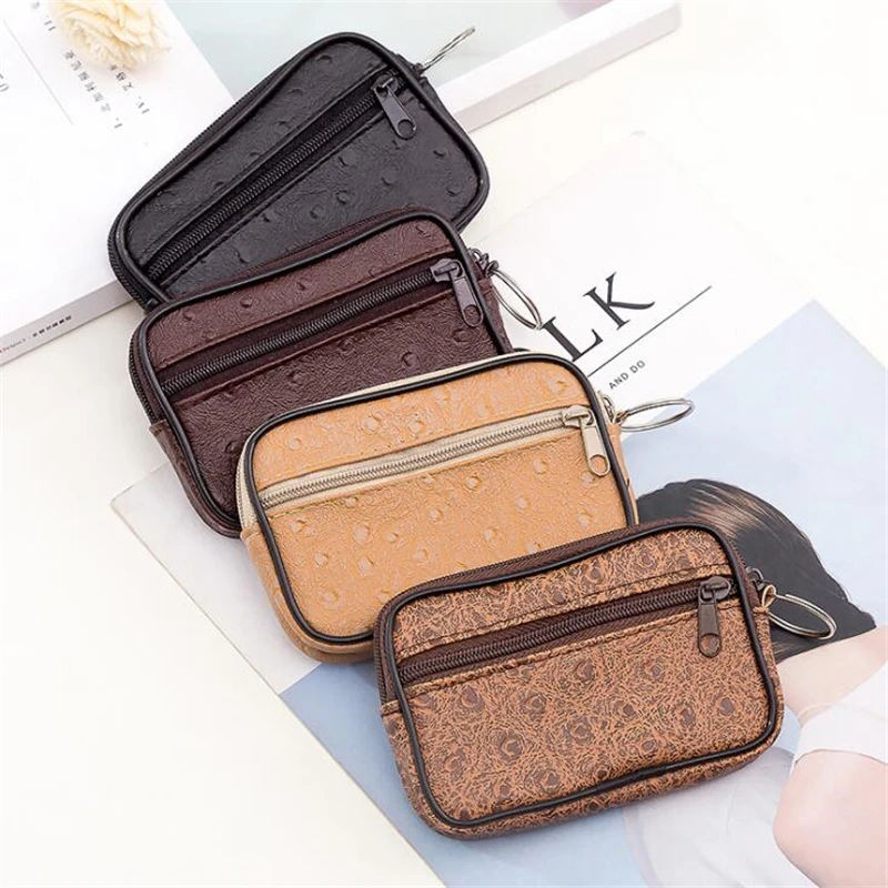 

Men Women Leather Coin Purse Wallet Card Coin Key Storage Case Soft Holder Zip Black Mini Coin Bags Pouch Bag Zipper Pouch