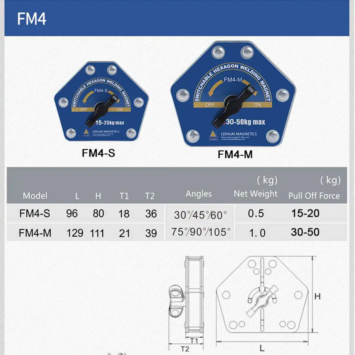 

FM4-S FM4-M Switchable Hexagonal Welding Magnet On/Off Multi-angle Weld Holders For Iron Welding Positioning