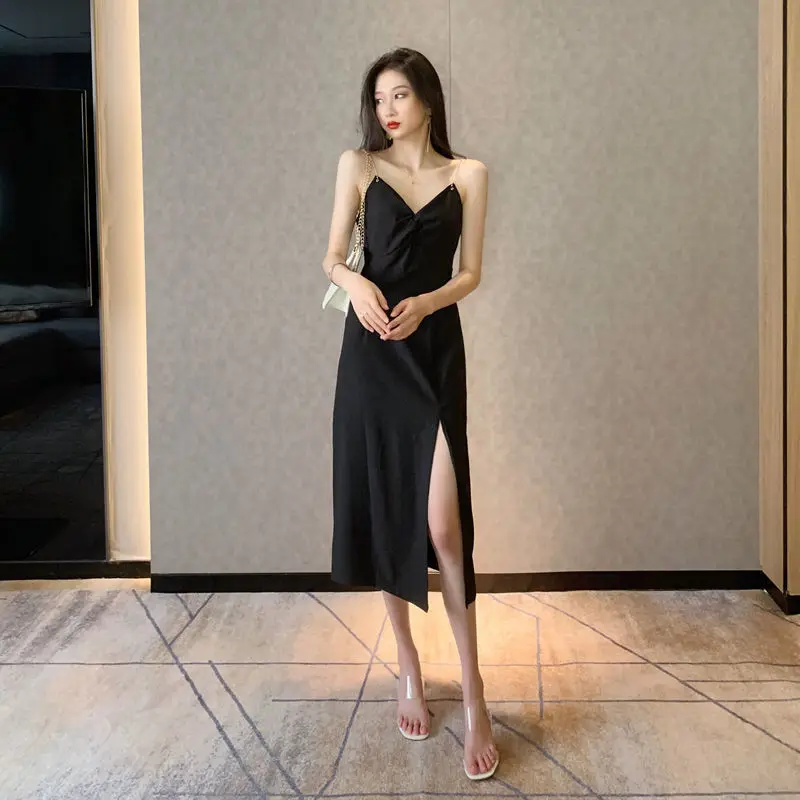 

Women Clothing Summer 2021 New Arrival V-Neck Blue Sexy Dress High Waist Sleeveless Backless Party Dresses Vestidos Mujer Y813