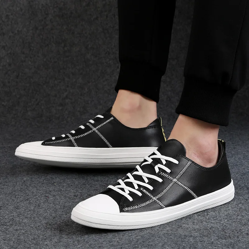 

Mens Leather Shoes Genuine Leather Spring Autumn Designer Men Casual Walking Winter Chaussure Homme Sneakers Black White