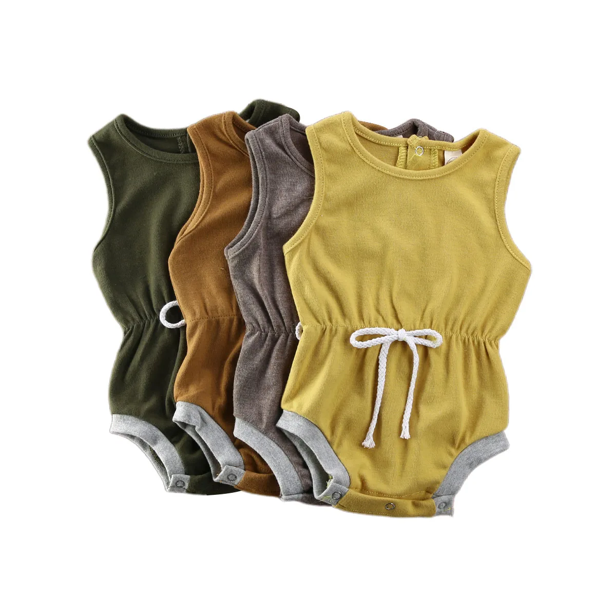 

AA 2020 Infant Baby Boys Girls Bodysuits Sleeveless Bodysuit Solid Sleeveless Jumpsuit Lace Up Bodysuit Newborn Clothes