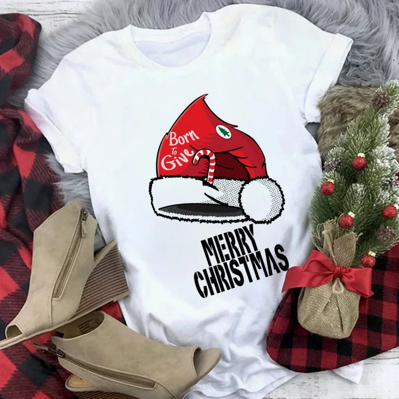 

Women/Men New Fashion Streetwear Tshirt Female Harajuku Short Sleeve Tops Santa Claus Gift Graphic Print Merry Christmas T-shirt