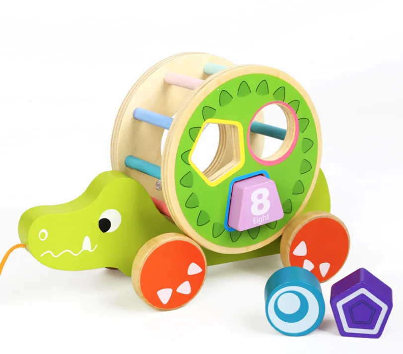

Animal Walk-A-Long Toy Cute Adorable Wooden Colorful Interesting Pull Toy Educational Building Block Toy For Kids Children Gift