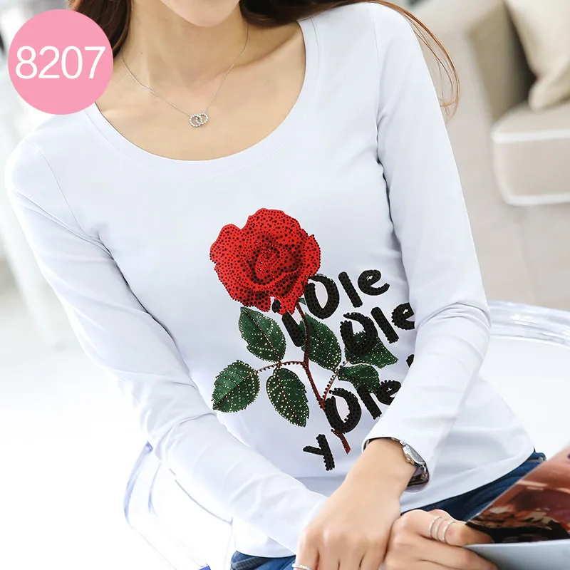 Женские футболки стразы Осенние Топы в стиле панк-рок женская футболка с