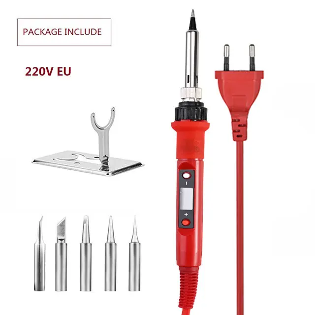 red EU-set 1 220 В 80 Вт ЖК Электрический паяльник 110 В Регулируемая температура паяльник паяльная станция аксессуары от 180 до 480 по Цельсию - Цвет: red EU-set 1