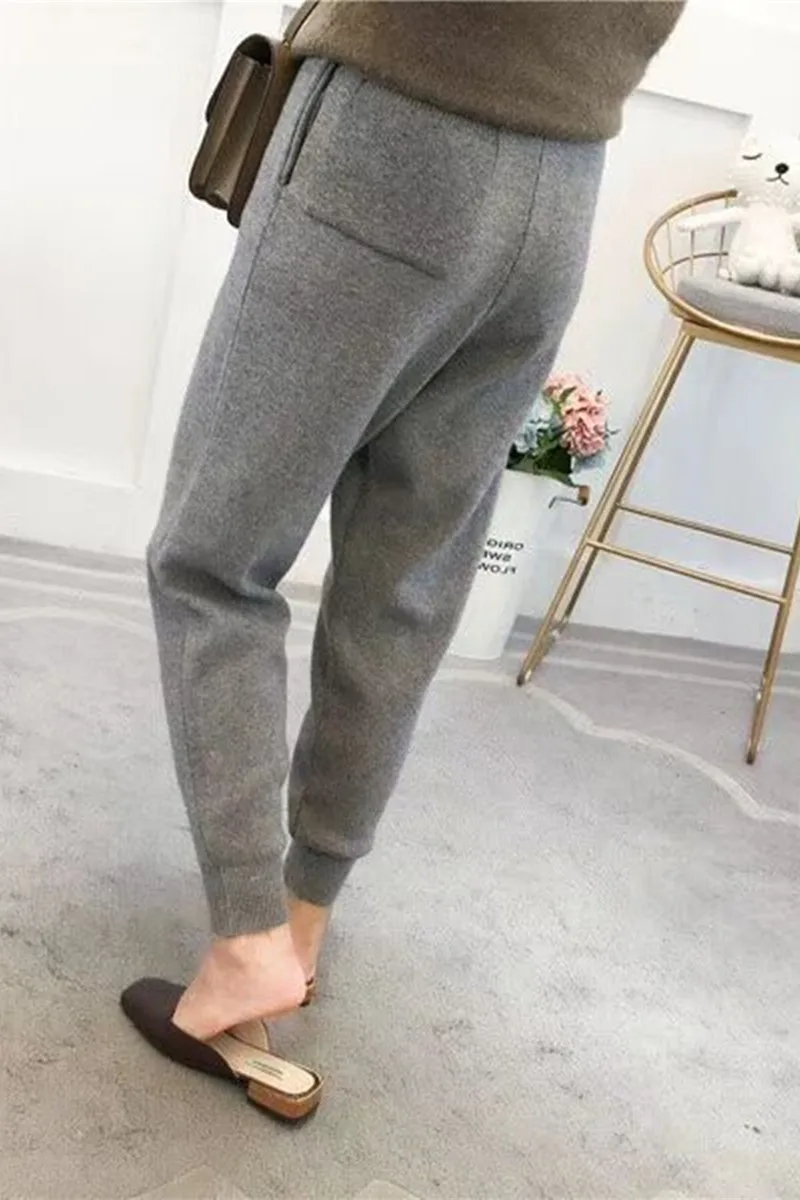 

Pantalon Mujer Pants New Arrival Drawstring Flat High Solid Casual Worsted None 2020 Thick Knit Feet Women's Warm Wool Waist