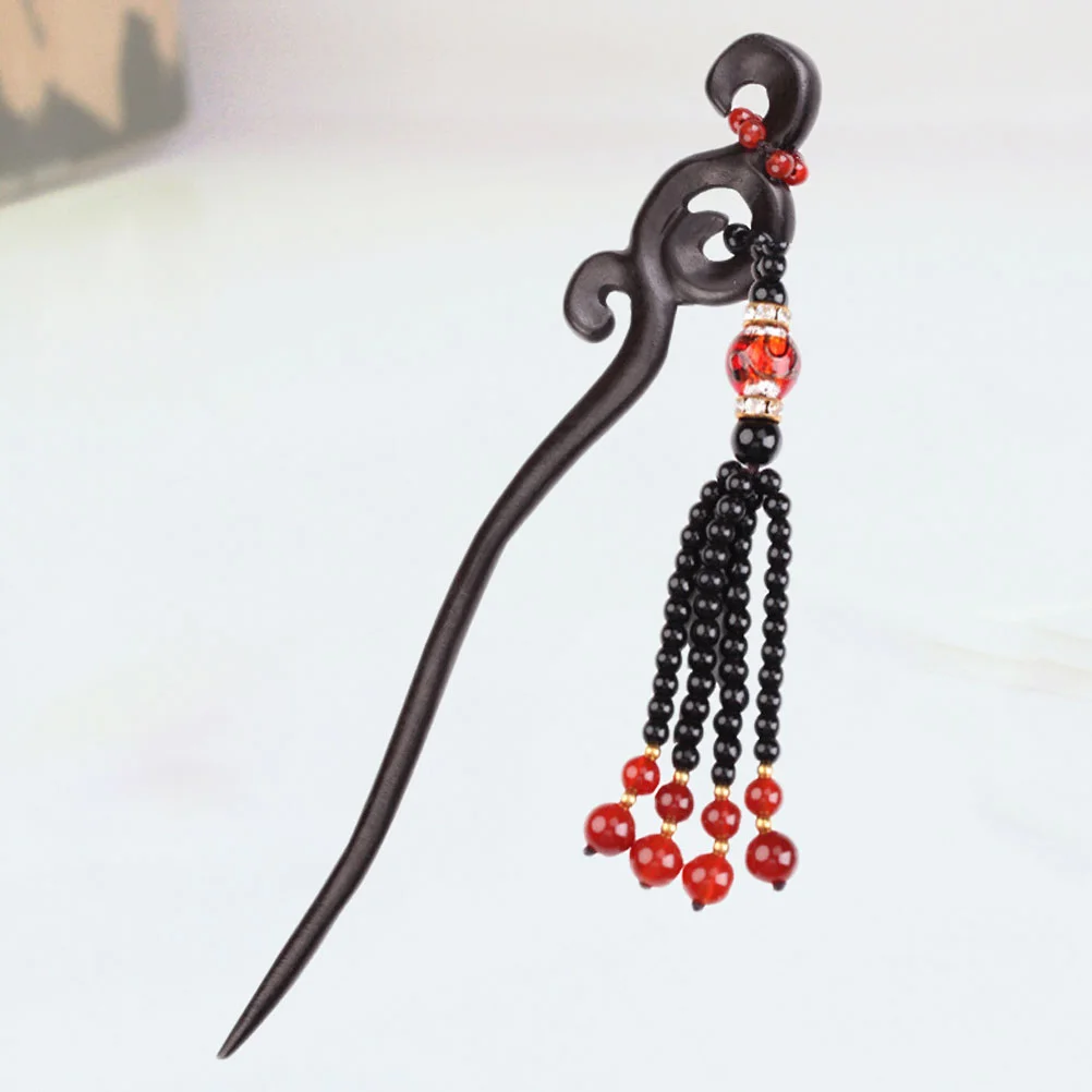 

Retro Hair Pin Fringed Sandalwood Headdress Up-do Hairpin for Decoration As Shown