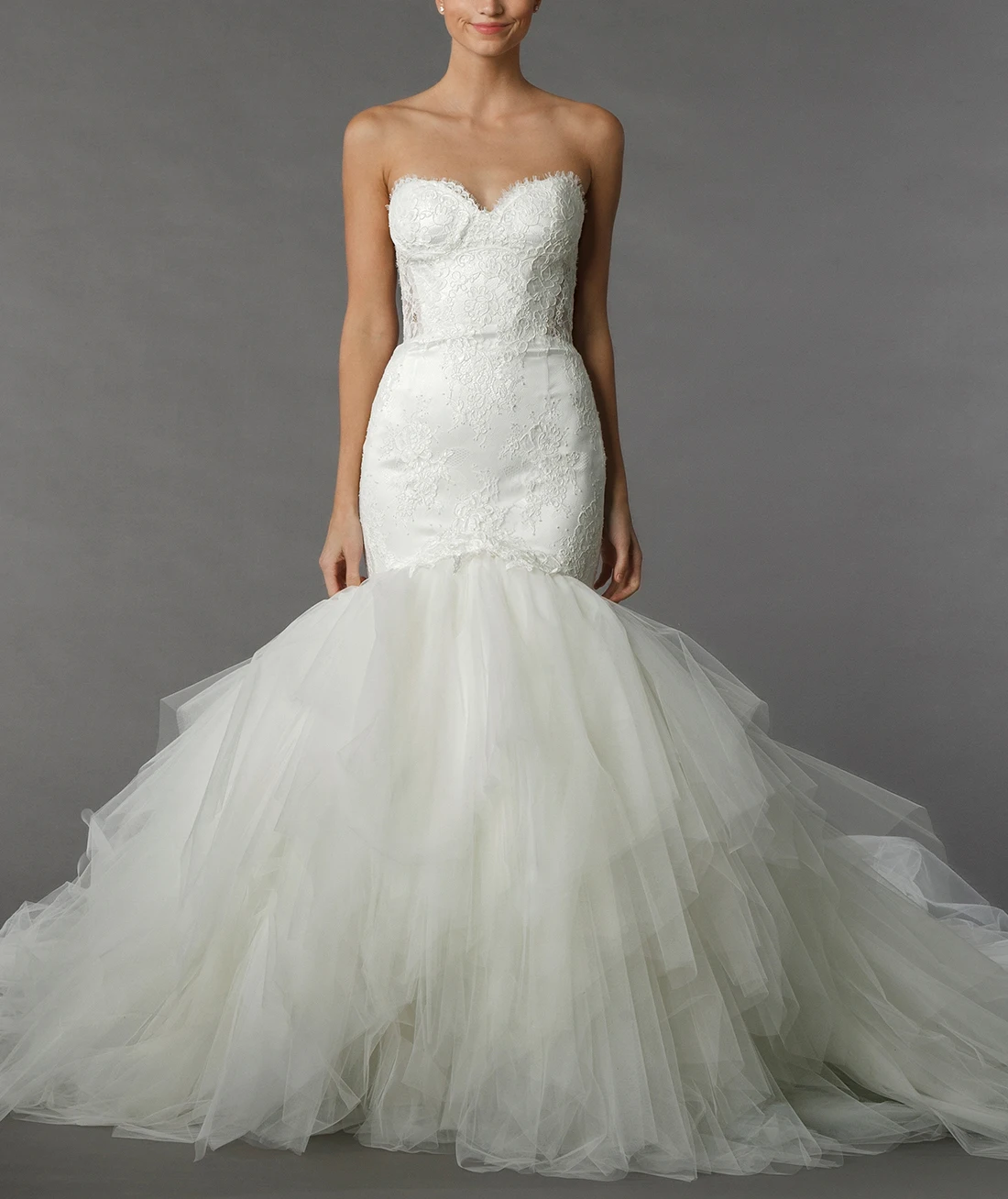 

Elegant Pearls Mermaid Lace Appliques Layered Ruffles Wedding Dresses Custom Made Off Shoulder Bridal Gowns