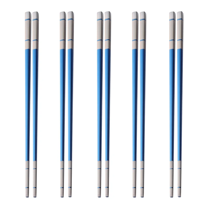 5 Pairs Blue 5 пар японских палочек для еды из нержавеющей стали лазерный гравер для металла квадратная ручка портативная многоразовая палочка для суши Хаши набор - Цвет: 5 Pairs Blue